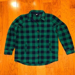 Lands' End Green and Navy Checkered Fleece Jacket